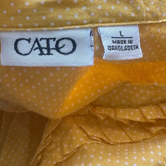 Cato Yellow Polka Dot Ruffle Button Blouse – Size L - Picture 3 of 5